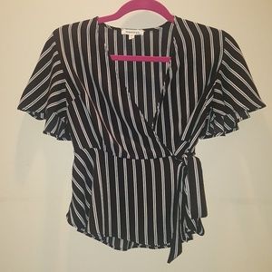 Black and White Wrap Blouse